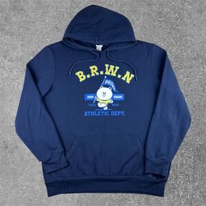 Line Friends Hoodie Mens Large Navy Blue Brown Bear Athletic Dept Pullover Cozy